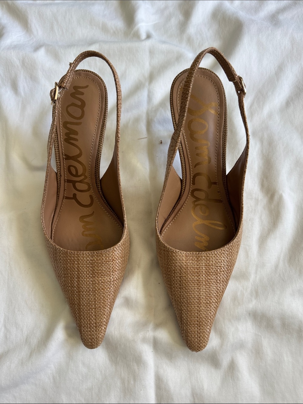 Sam Edelman Tan Woven Pointed Slingback Mules